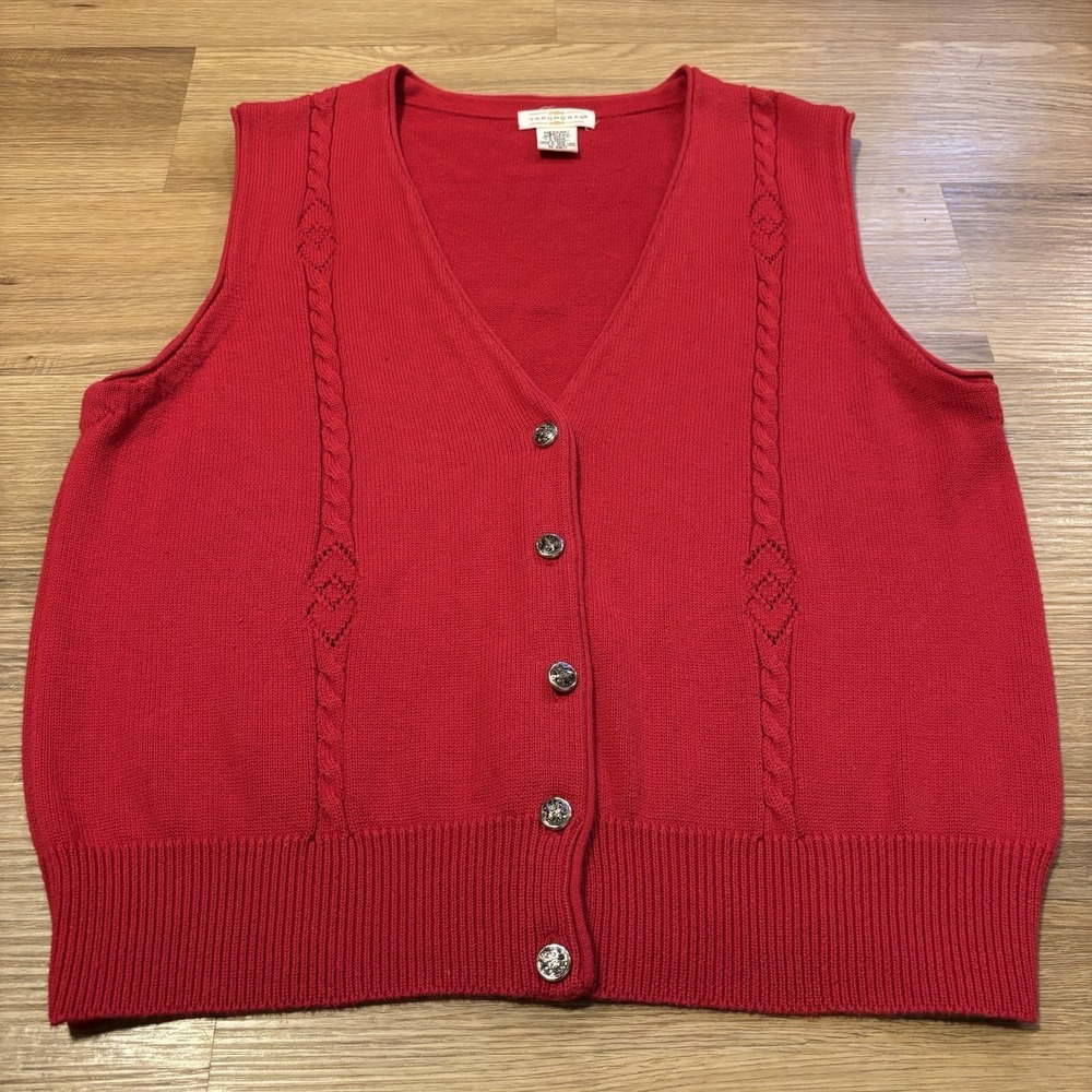 Vintage Yarnworks Sweater Vest Size M Red Cable Knit Grandpa Preppy Academia 90s